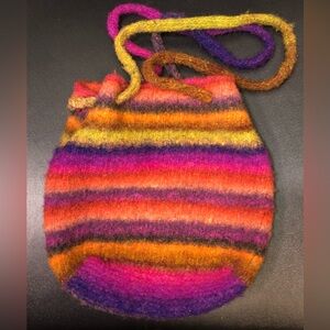 HAND MADE FELT WOOL MULTI COLOR‎ PURSE FELTED STRAPS 10”X 11” STRAP 15” LONG